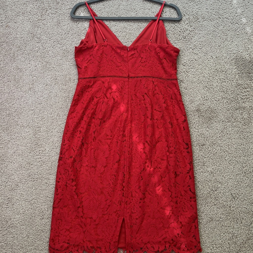 ASTR Red Lace A Line Midi Dress Sleeveless Fit & Flare Large Open Knit Romantic - Picture 9 of 11